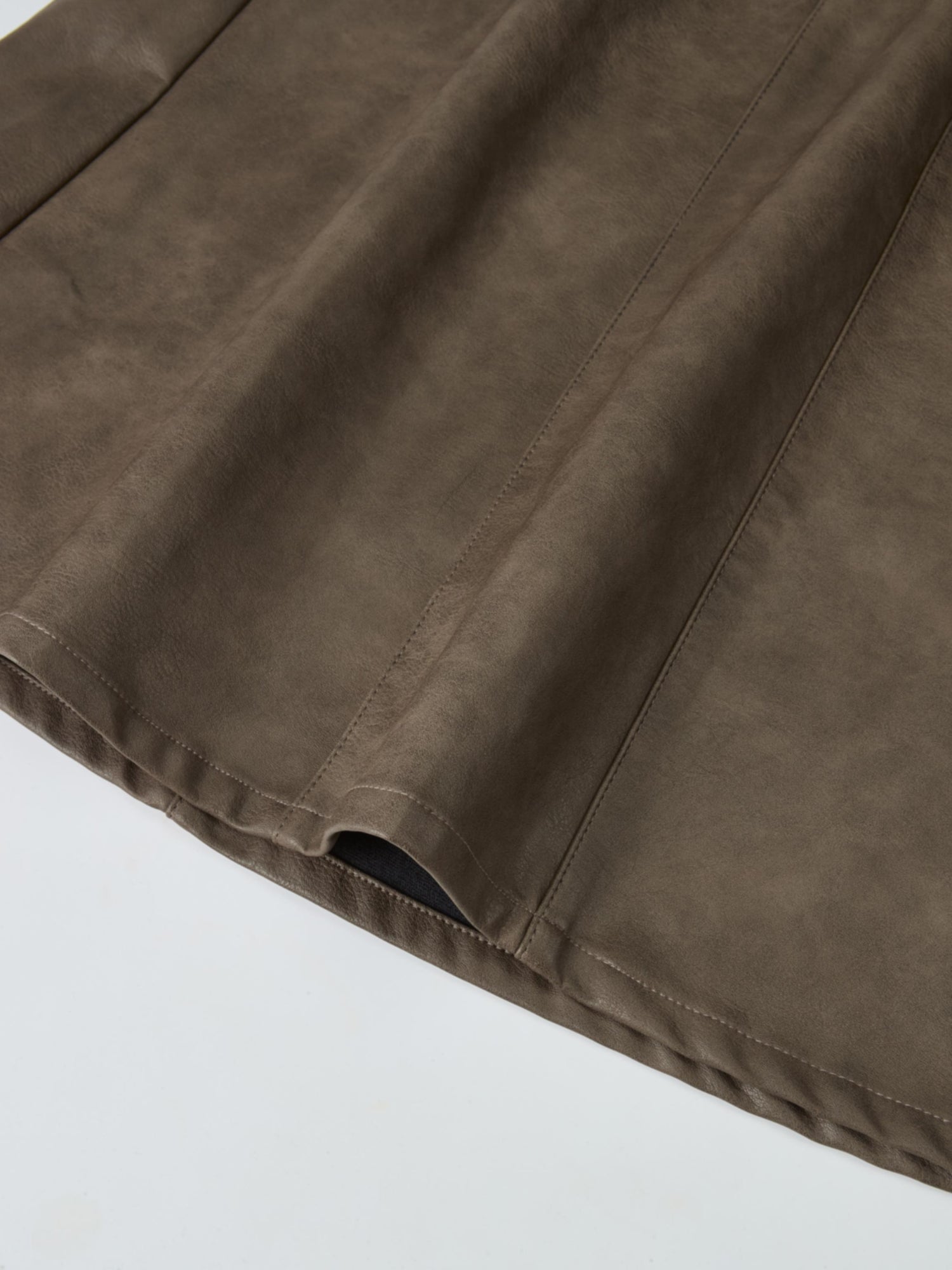 Smoked Faux Leather Skirt - Taupe