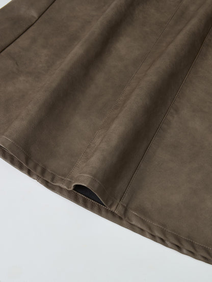 Smoked Faux Leather Skirt - Taupe