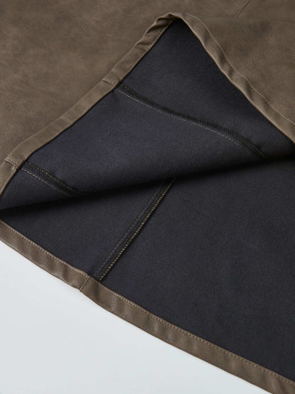 Smoked Faux Leather Skirt - Taupe