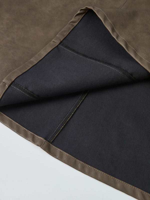 Smoked Faux Leather Skirt - Taupe