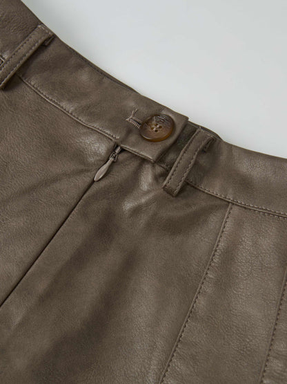 Smoked Faux Leather Skirt - Taupe