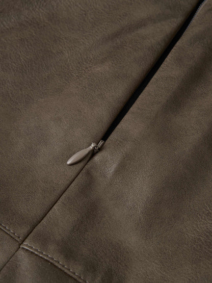 Smoked Faux Leather Skirt - Taupe