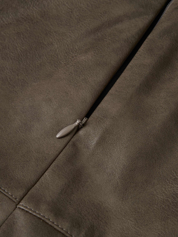 Smoked Faux Leather Skirt - Taupe
