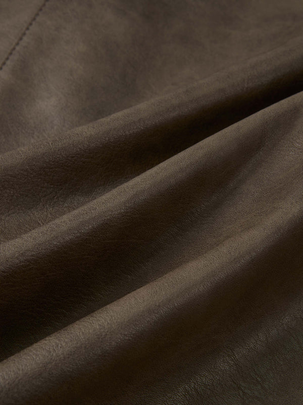 Smoked Faux Leather Skirt - Taupe