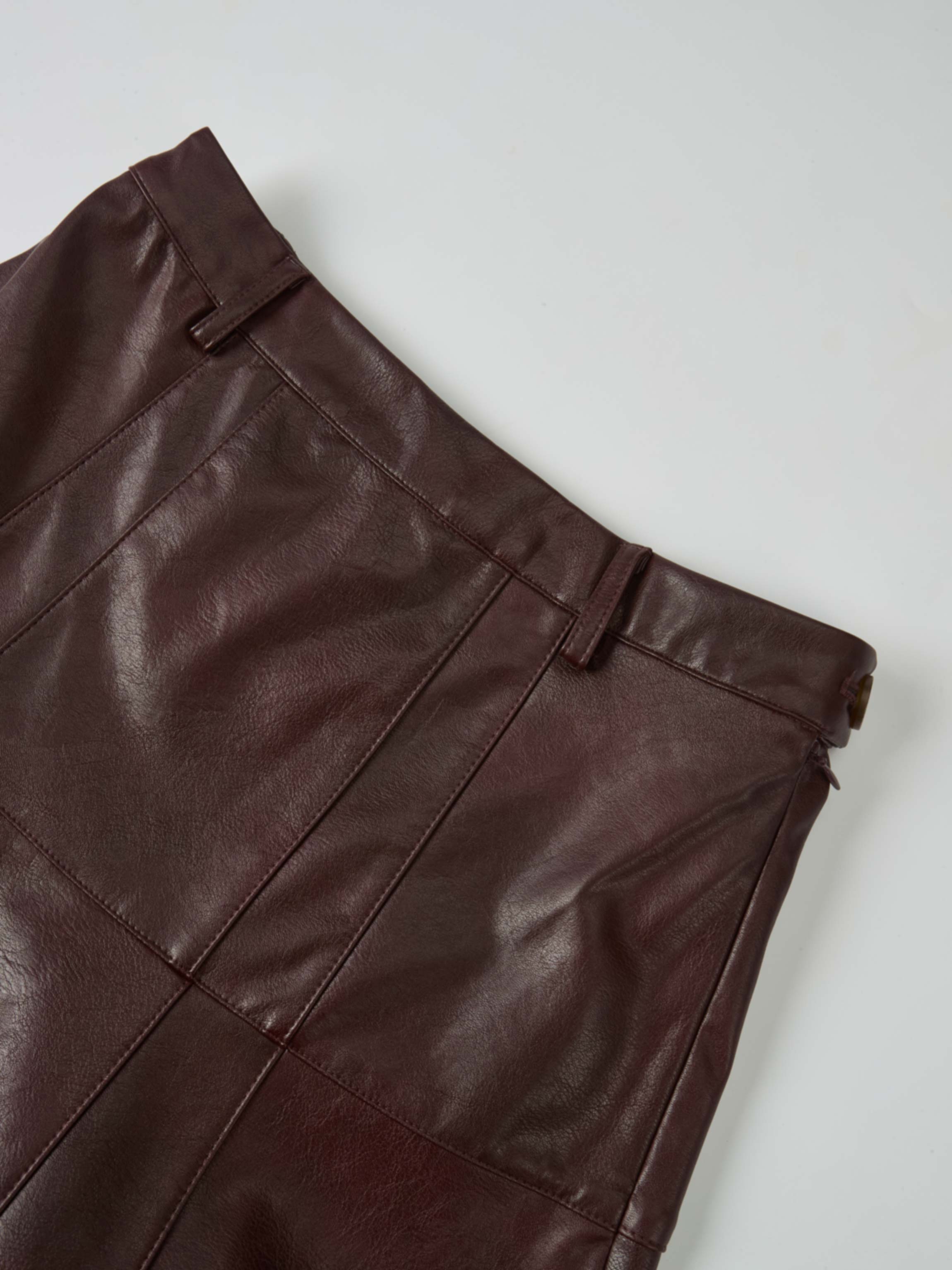 Smoked Faux Leather Skirt - Burgundy