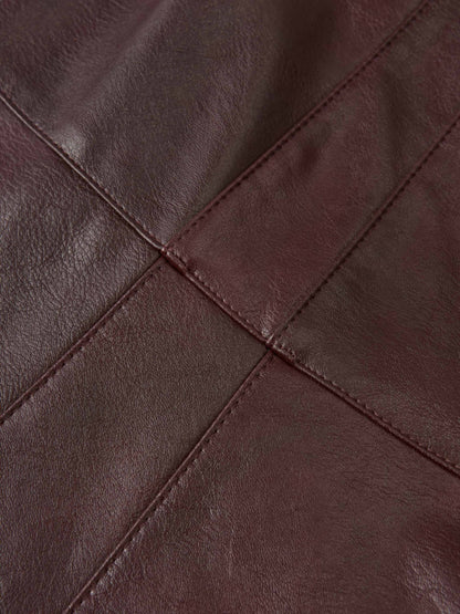 Smoked Faux Leather Skirt - Burgundy