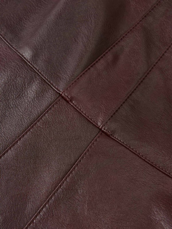 Smoked Faux Leather Skirt - Burgundy