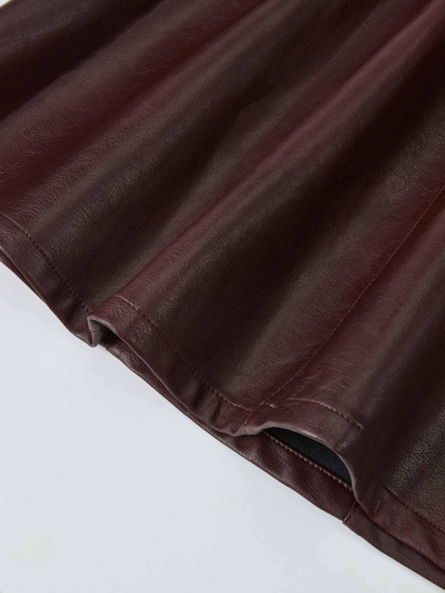 Smoked Faux Leather Skirt - Burgundy