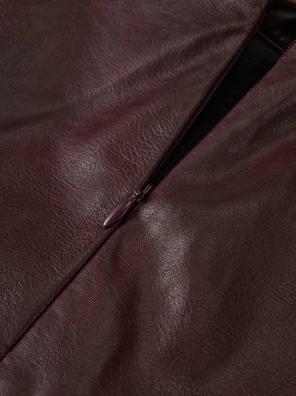 Smoked Faux Leather Skirt - Burgundy