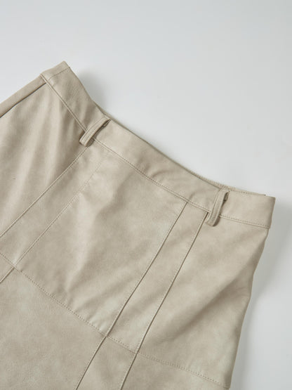 Smoked Faux Leather Skirt - Stone
