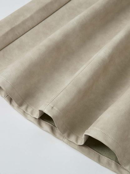 Smoked Faux Leather Skirt - Stone