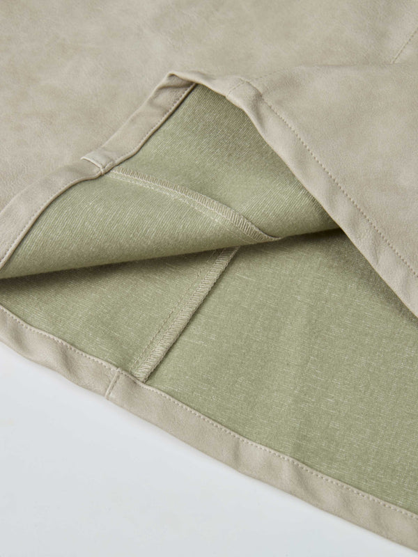 Smoked Faux Leather Skirt - Stone