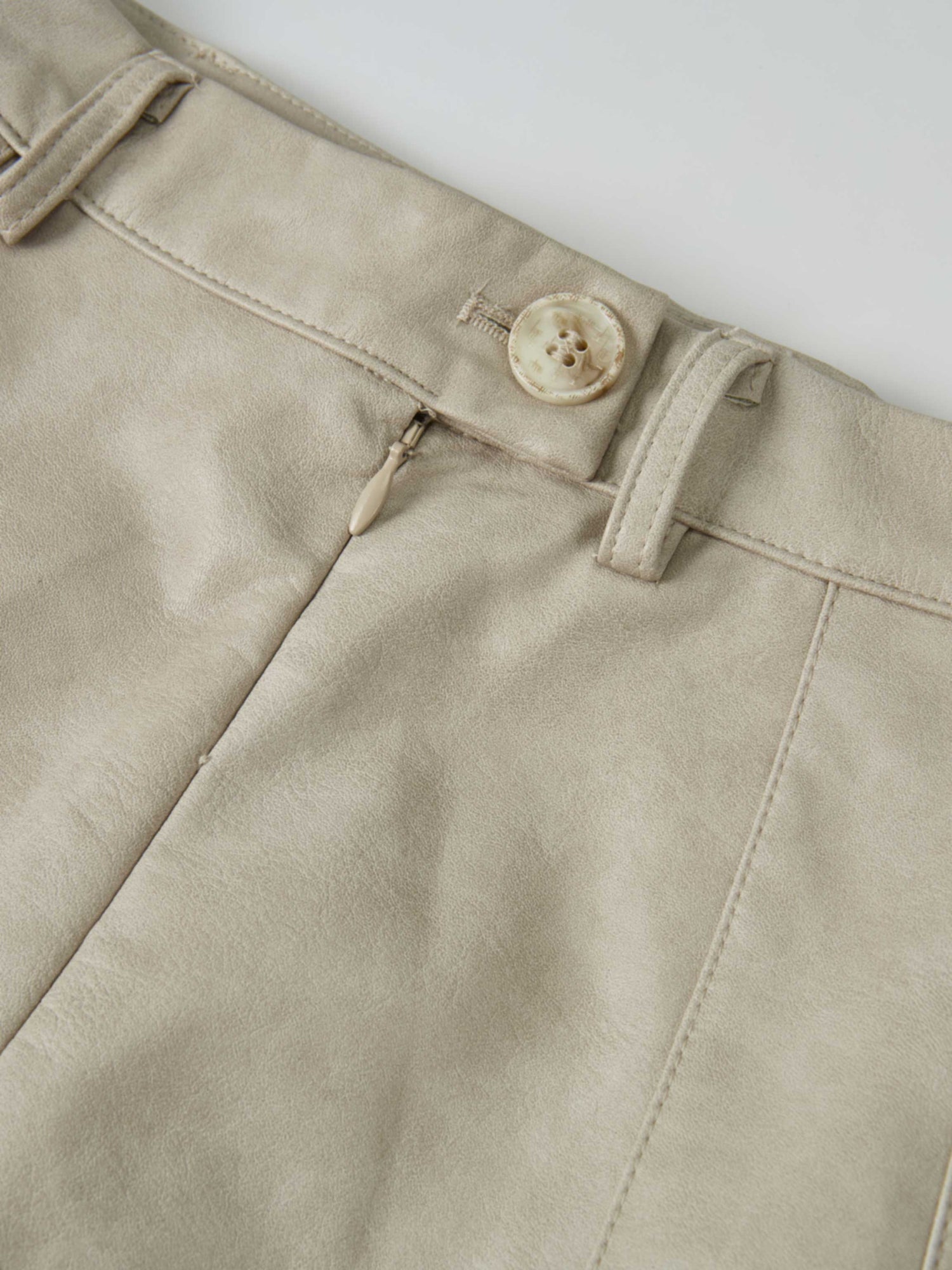 Smoked Faux Leather Skirt - Stone