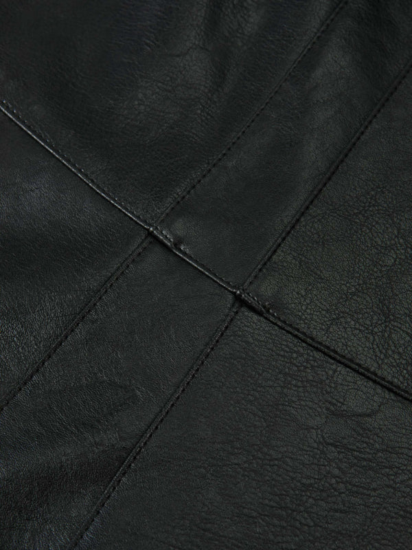 Smoked Faux Leather Skirt - Black