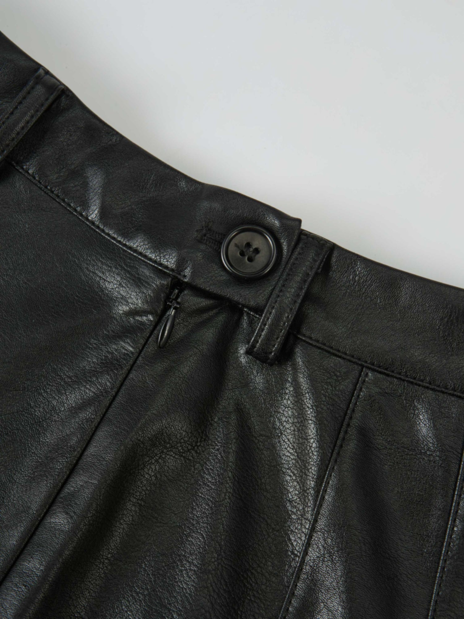 Smoked Faux Leather Skirt - Black