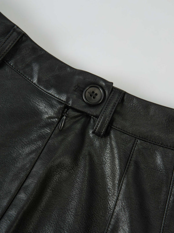 Smoked Faux Leather Skirt - Black