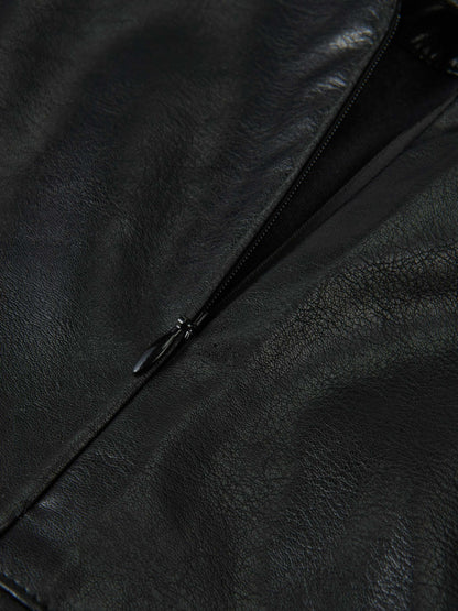 Smoked Faux Leather Skirt - Black