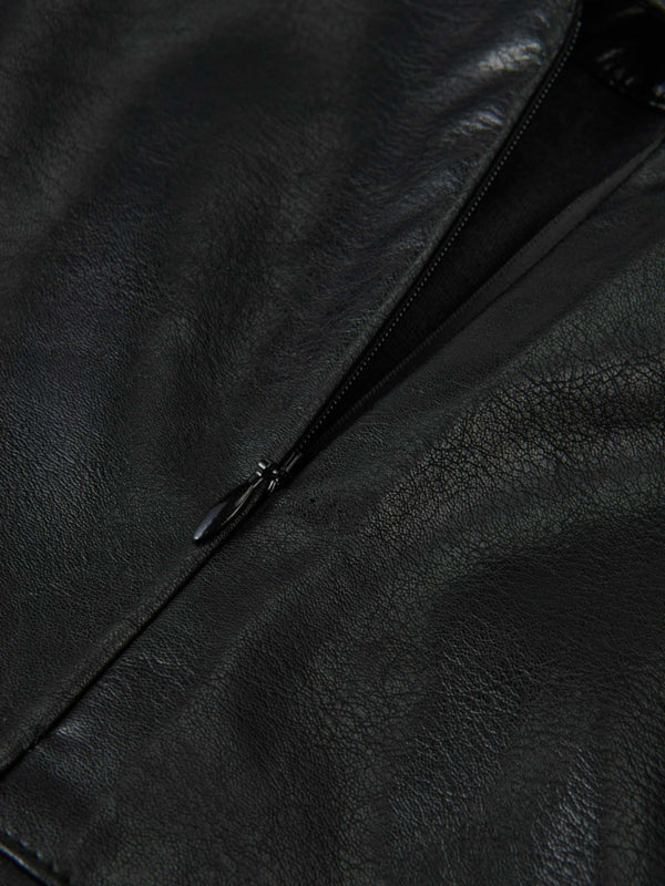 Smoked Faux Leather Skirt - Black