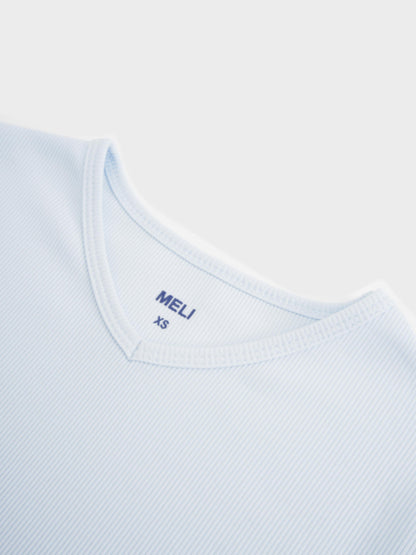 Soft Ribbed High V Tee-Light Blue