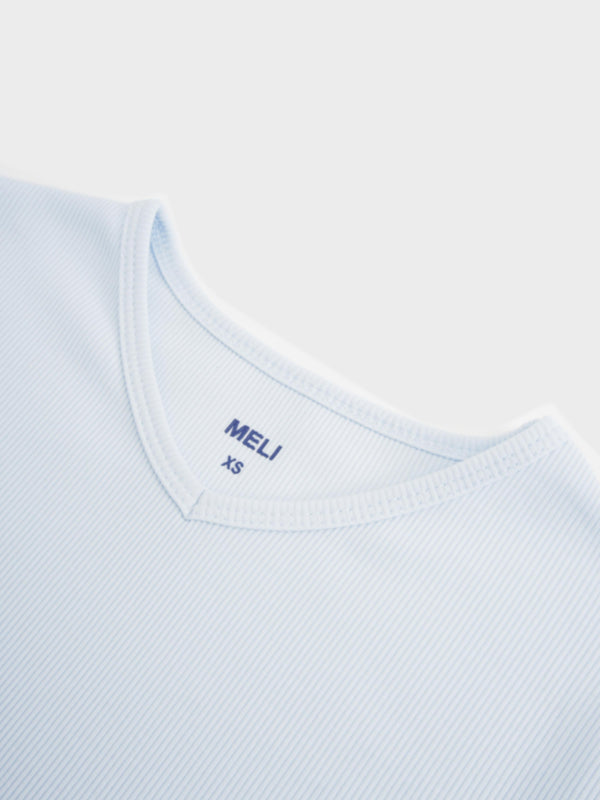 Soft Ribbed High V Tee-Light Blue