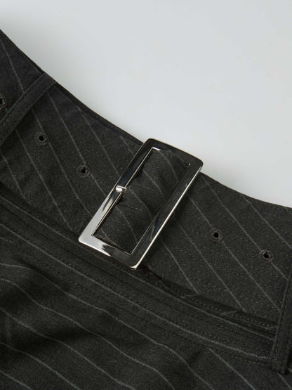 High Waisted Circle Skirt - Grey Pinstripe