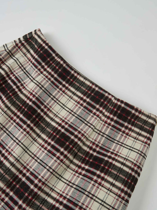Double Layer Plaid Skirt - Red Plaid