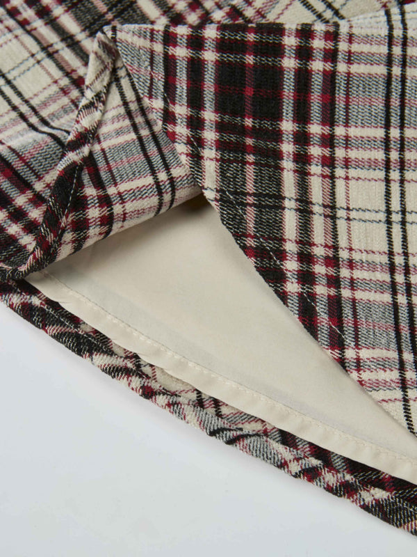 Double Layer Plaid Skirt - Red Plaid