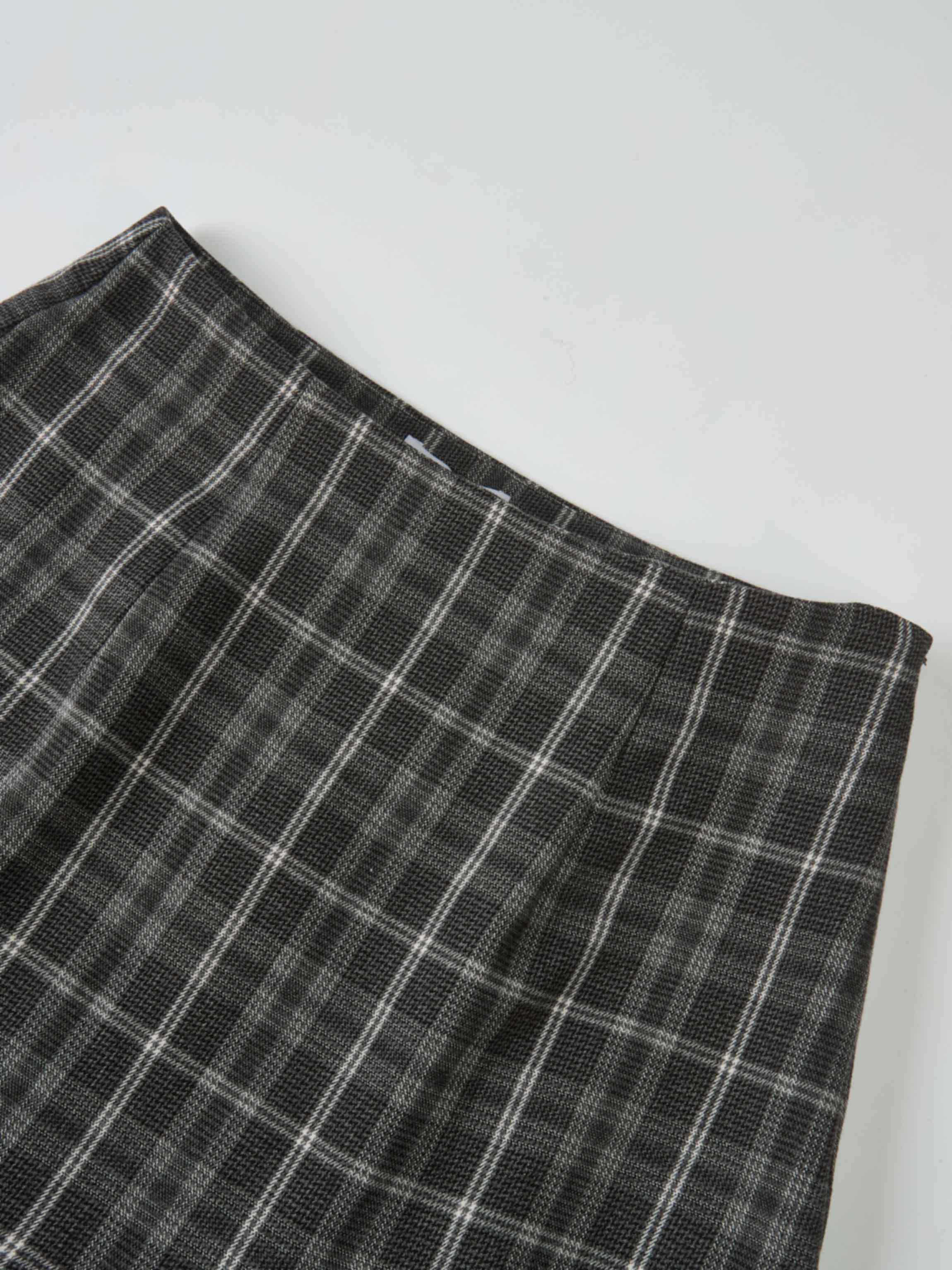 Double Layer Plaid Skirt - Grey Plaid