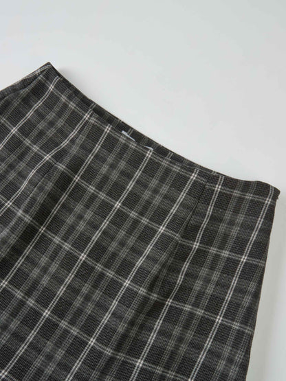 Double Layer Plaid Skirt - Grey Plaid