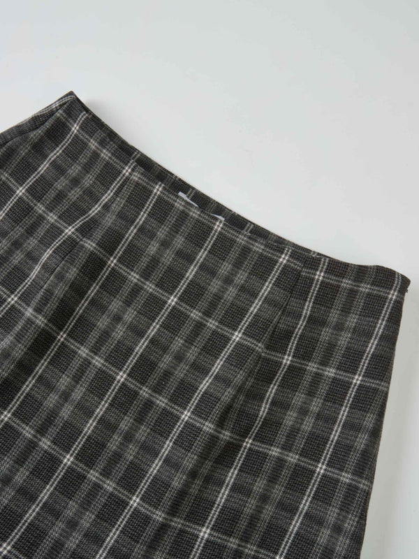 Double Layer Plaid Skirt - Grey Plaid