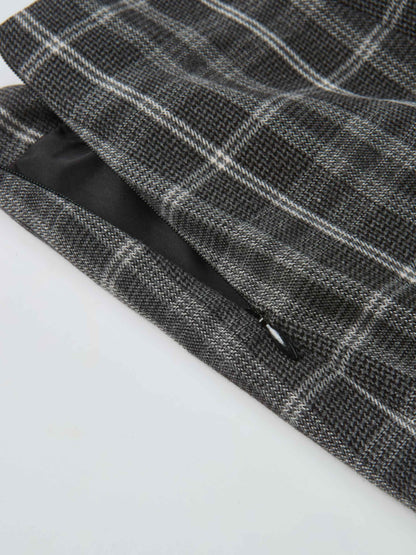 Double Layer Plaid Skirt - Grey Plaid