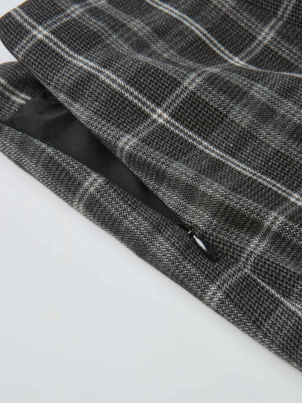 Double Layer Plaid Skirt - Grey Plaid