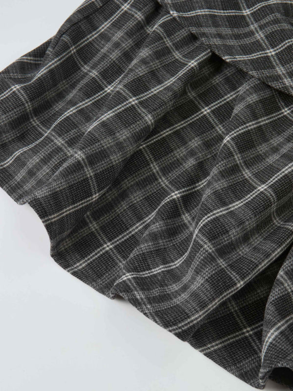 Double Layer Plaid Skirt - Grey Plaid