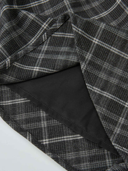 Double Layer Plaid Skirt - Grey Plaid