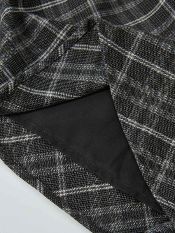 Double Layer Plaid Skirt - Grey Plaid