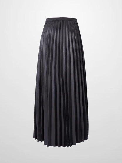 Accordion Pleated Faux Leather Skirt-Grey