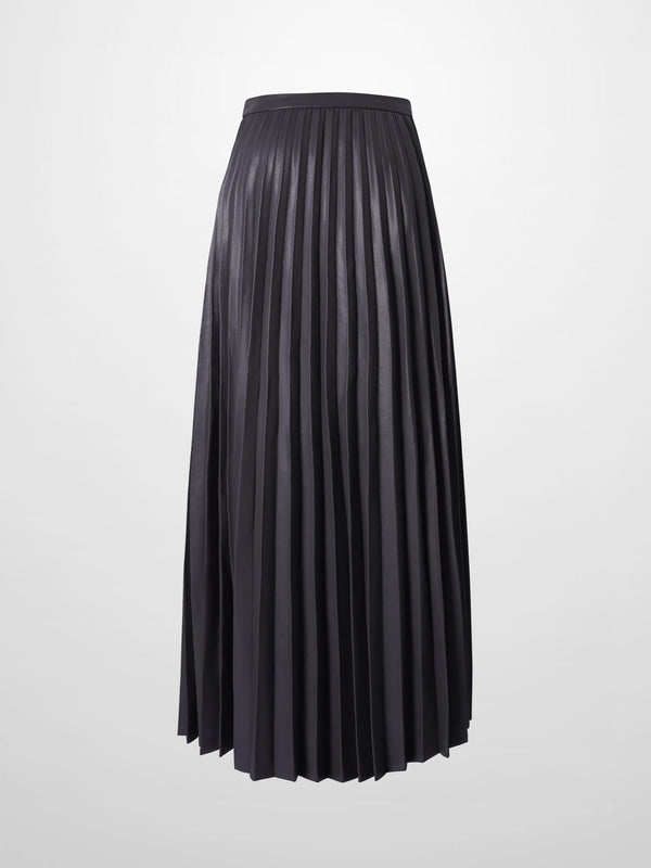 Accordion Pleated Faux Leather Skirt-Grey