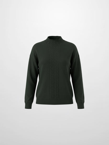 Thin Knit Center Cable Sweater - Green