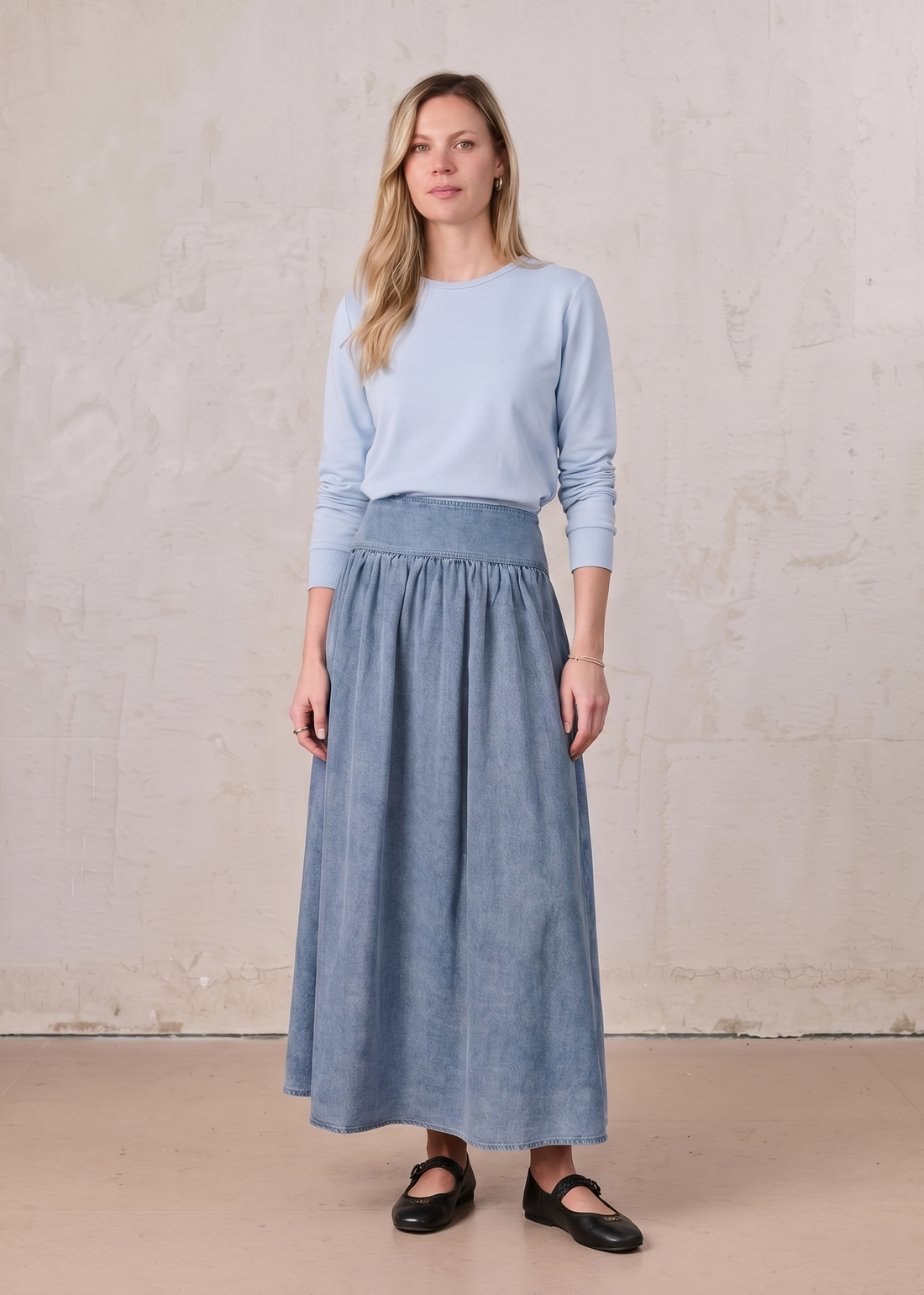 Ribbed Crew Bomber-Light Blue