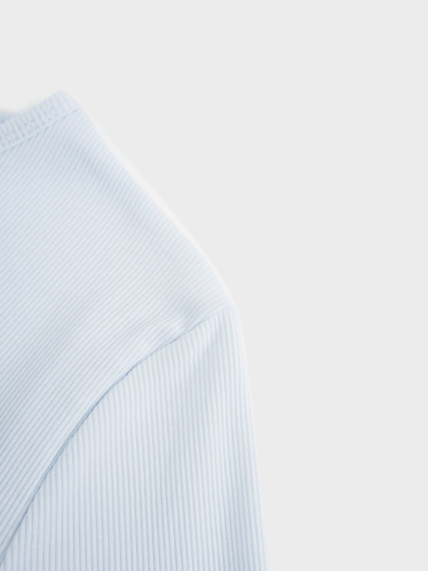 Soft Ribbed High V Tee-Light Blue