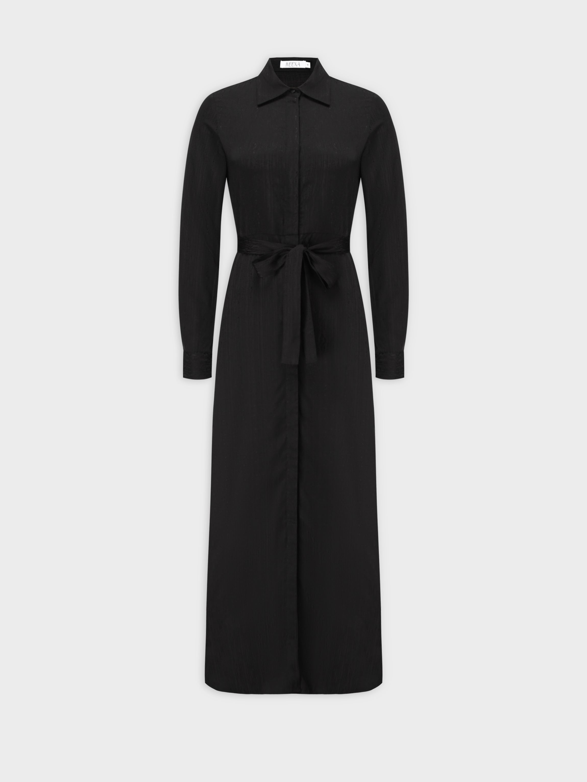 Silk Patterned A-line Shirtdress-Black