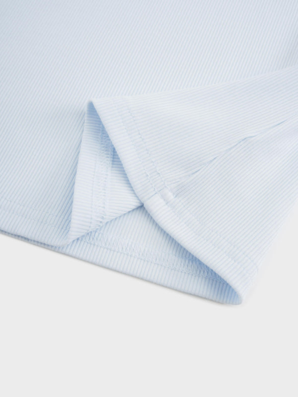 Soft Ribbed High V Tee-Light Blue