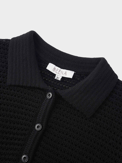 Crochet Ruffle Cardigan-Black