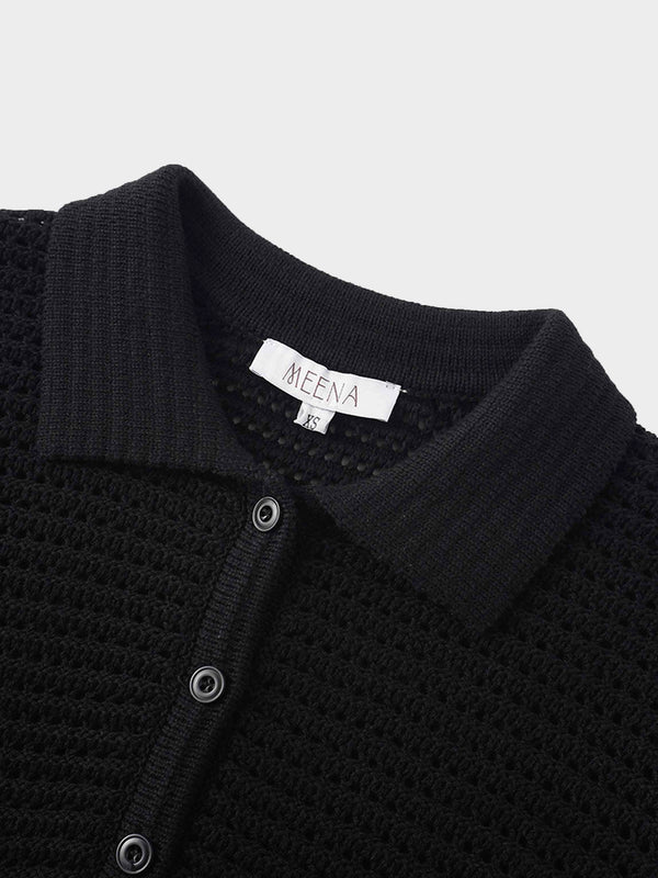 Crochet Ruffle Cardigan-Black