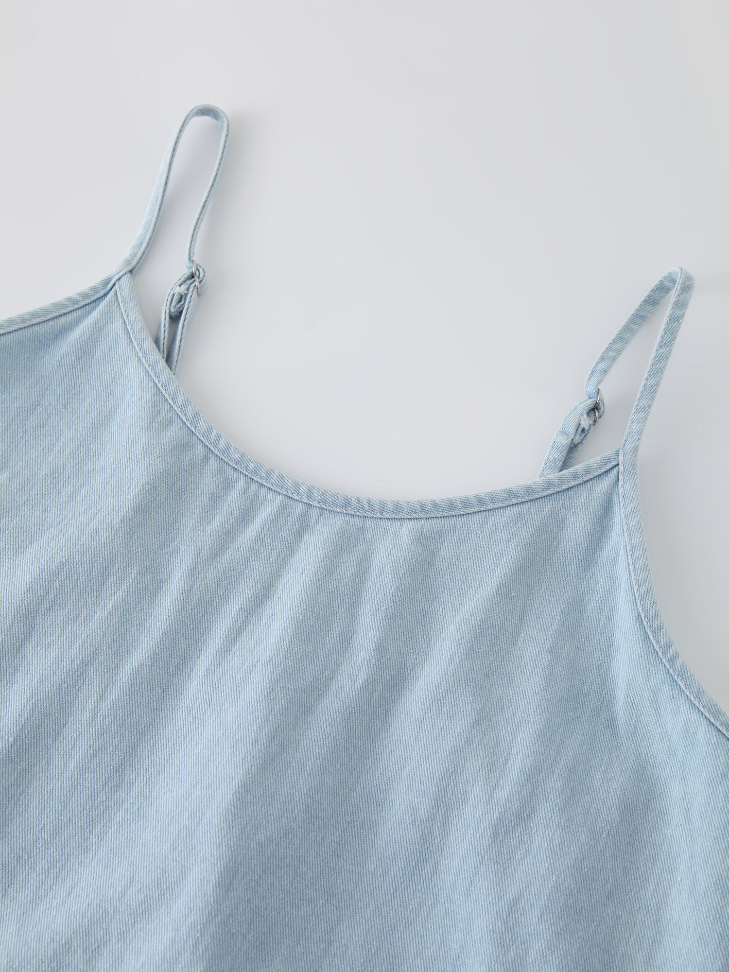 Solid Crew Neck Slip Dress-Sky Blue Denim