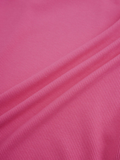 Ribbed Half Zip Hoodie Tee-Hot Pink