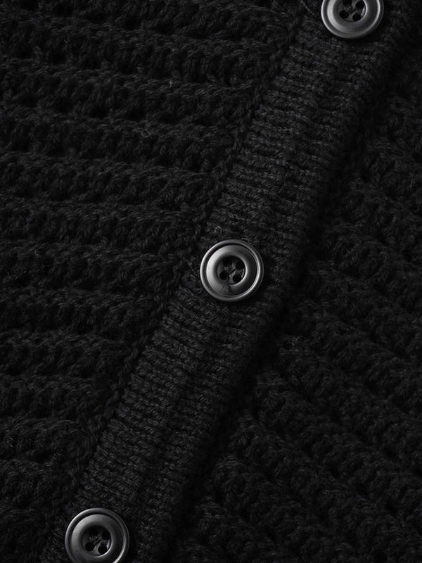Crochet Ruffle Cardigan-Black