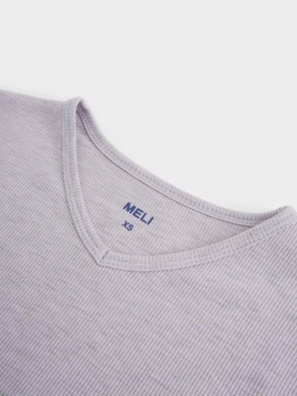 Soft Ribbed High V Tee-Heathered Lavender