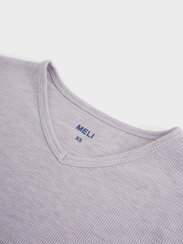 Soft Ribbed High V Tee-Heathered Lavender