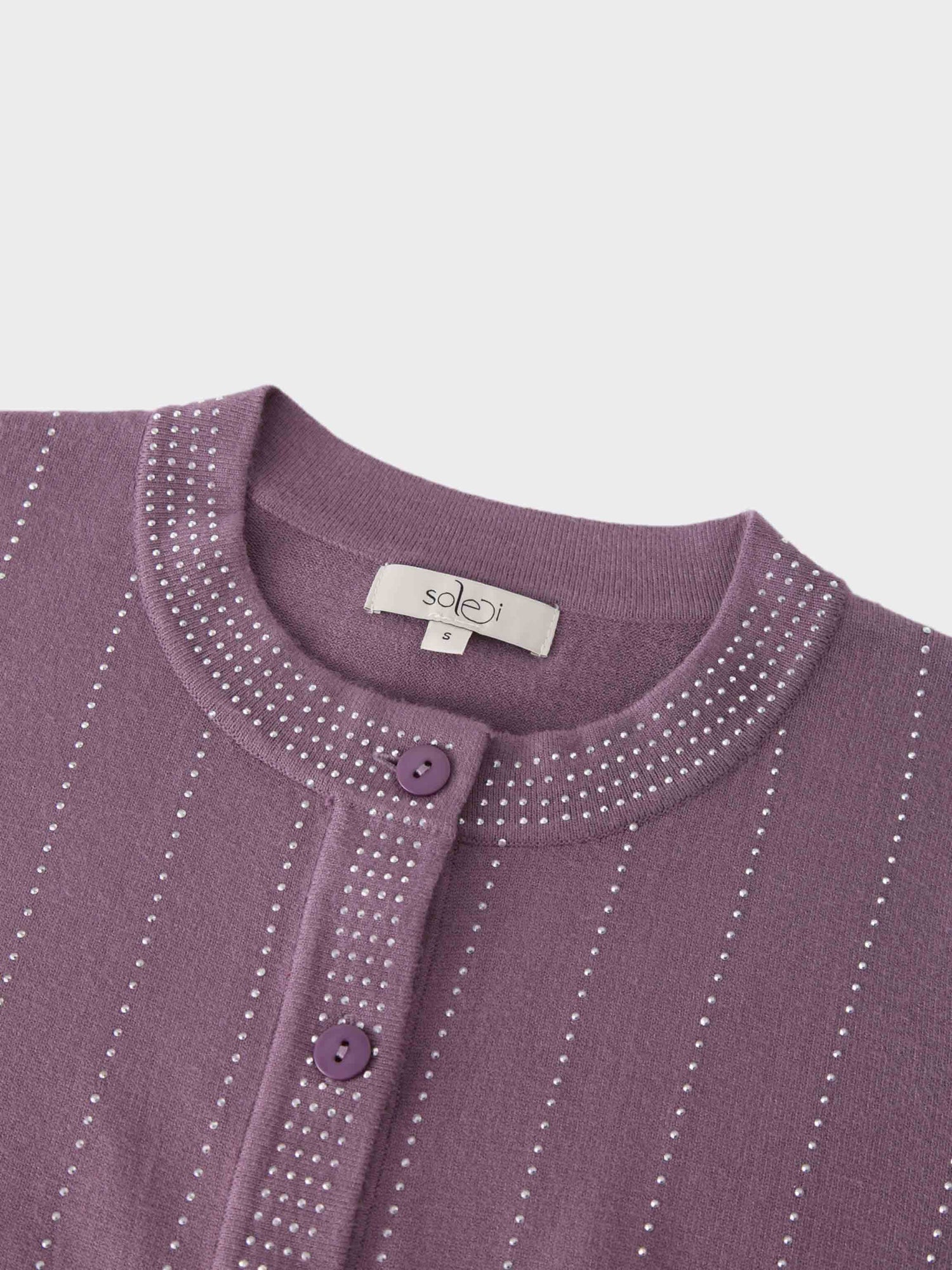 Crystal Pinstripe Crew Cardigan-Purple